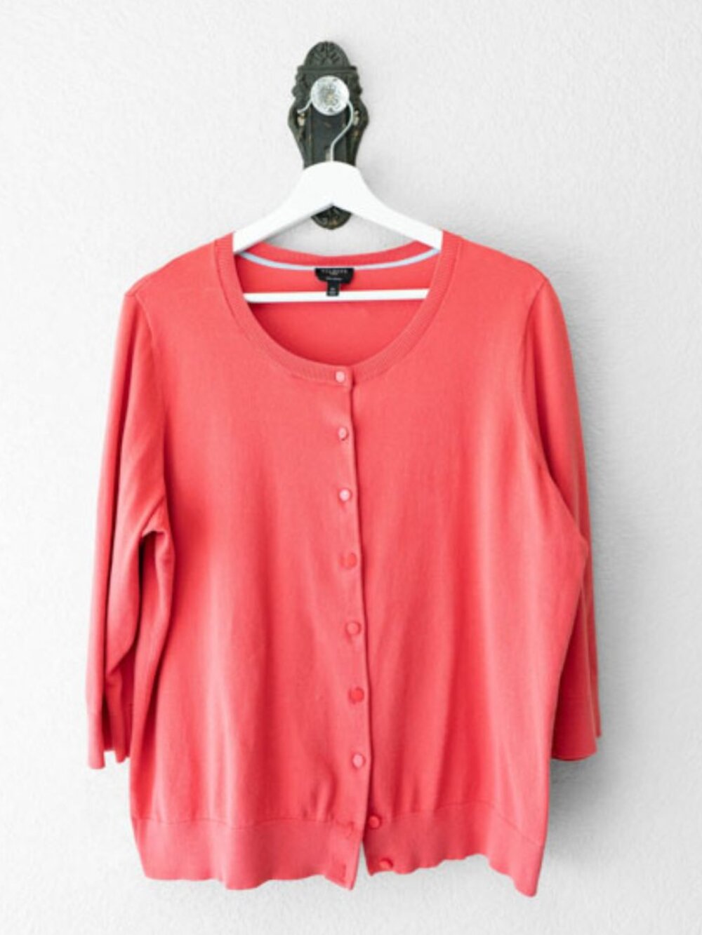 Talbots Coral Pima Cotton Cardigan Sweater 3/4 Sleeve Button Front 1X
